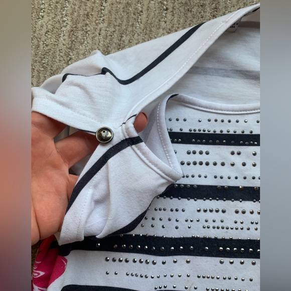 Cache Striped White/Pink/Black Cold Shoulder Long Open Sleeve Top size M - Picture 3 of 7